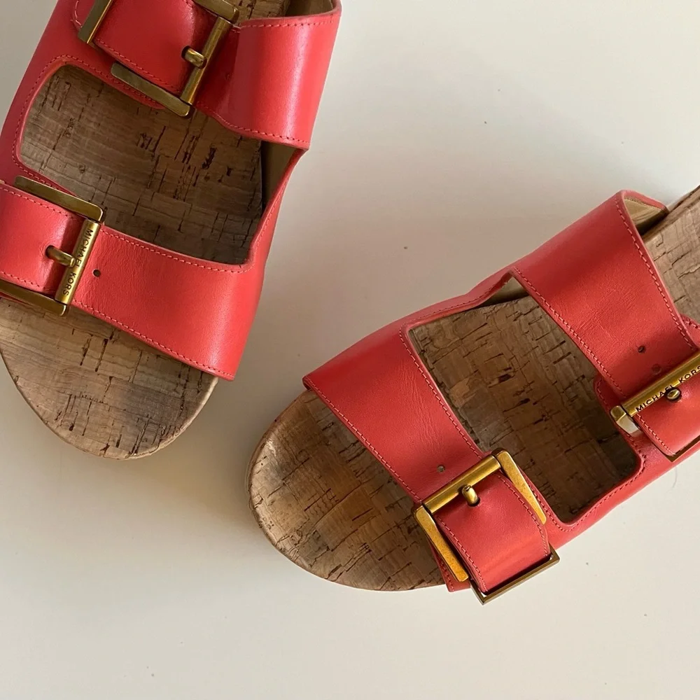 Red Cork Platform Slide Sandals with Buckle Straps